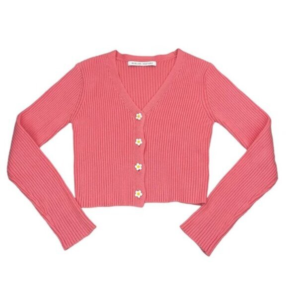 ENGLISH FACTORY Ribbed Knitted Floral Button Up Top Sz XS Pink - Picture 3 of 6